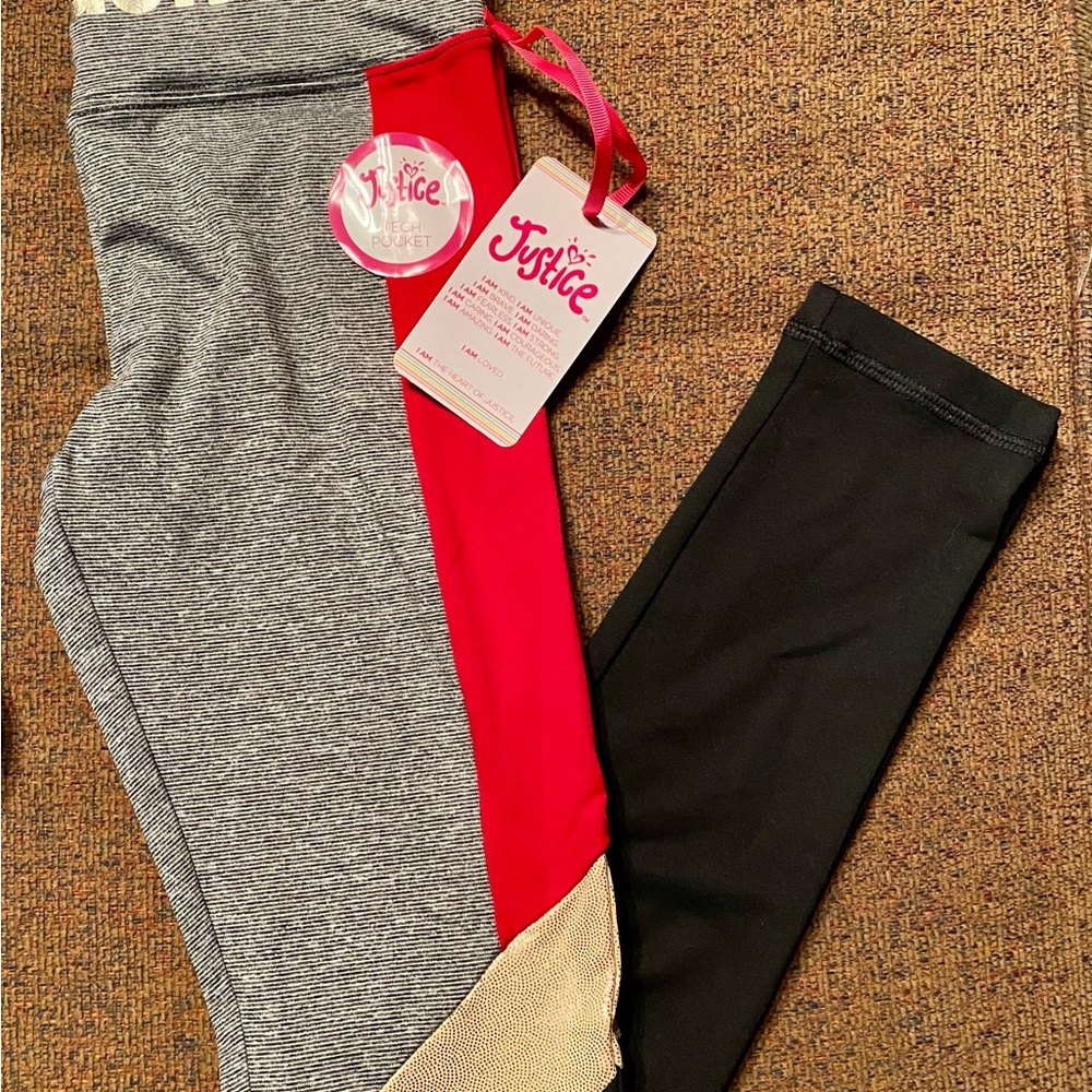 NEW Girls Justice red/black/gold leggings